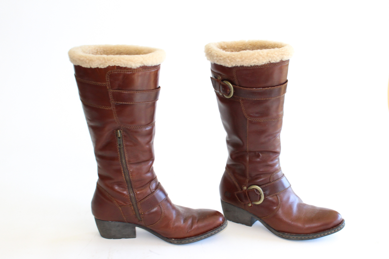 Women's Born Sherpa Lined Brown Leather Boots EBTH